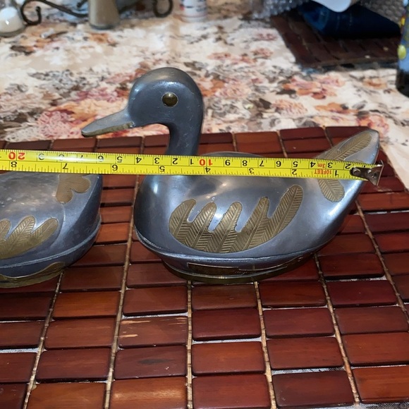 Vintage set of 3 Bi-Metal Pewter & Brass DUCK TRINKET/BOX Heavy pewter w/brass - Picture 9 of 10